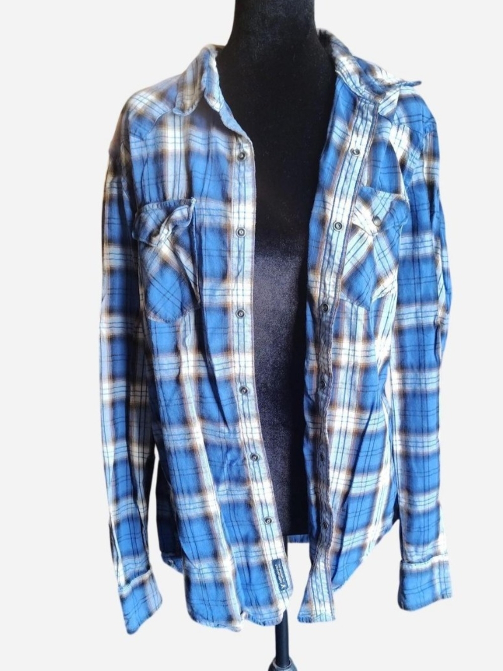 Blue Plaid Men's Button-Front Jacket